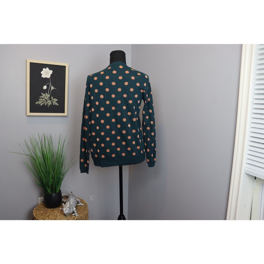 Marie Sixtine Polka Dot Cardigan‎ Small Teal Womens Metallic Knit Sweater